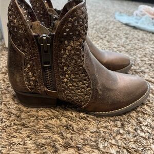 Brown Ankle Boots with Cutout Design